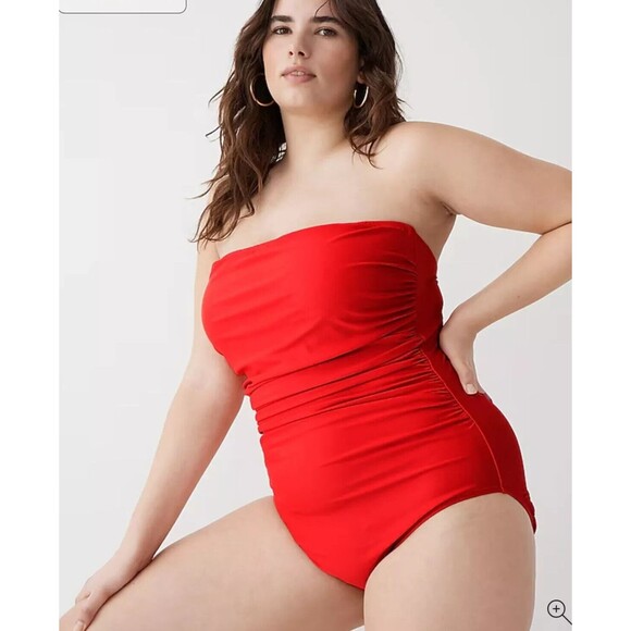 J. Crew Other - NWT J. Crew Ruched Bandeau One-Piece Swimsuit With Removable Straps Red Size 24